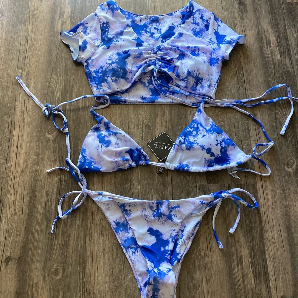 NWT Zaful 3 Piece Tie Dye Bikini Set Sz L